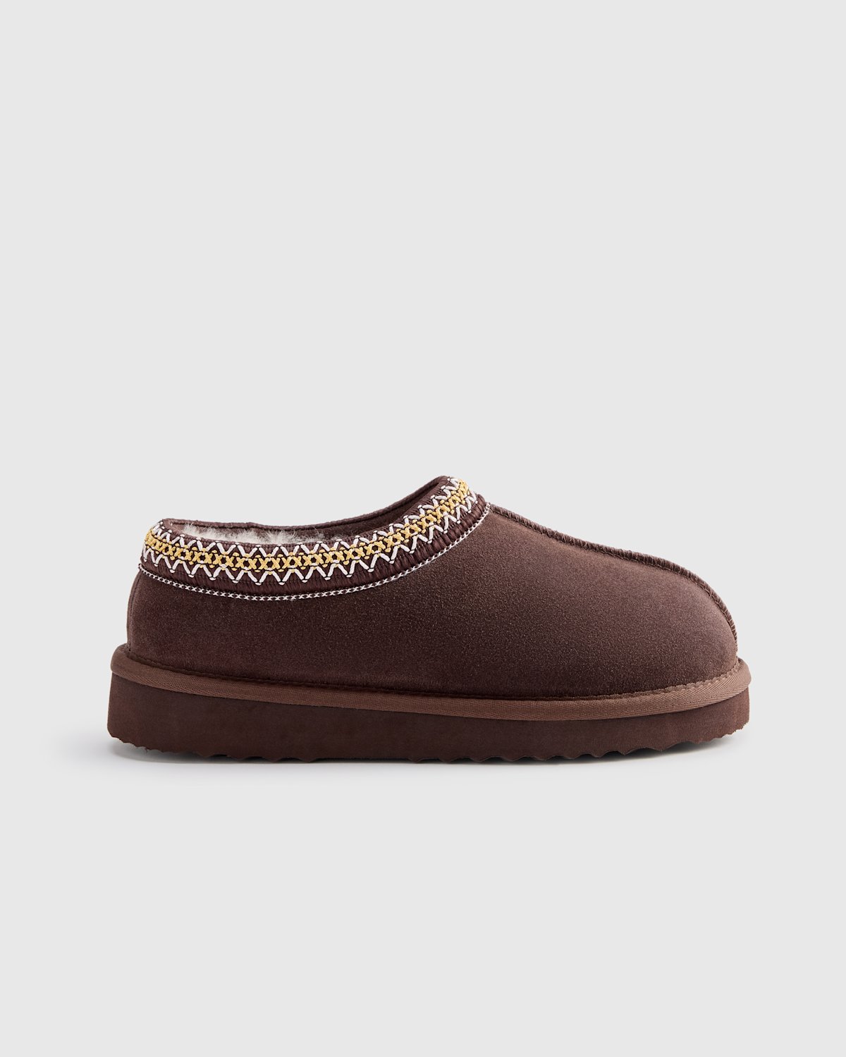 Australian shearling clog slippers in a warm brown shade