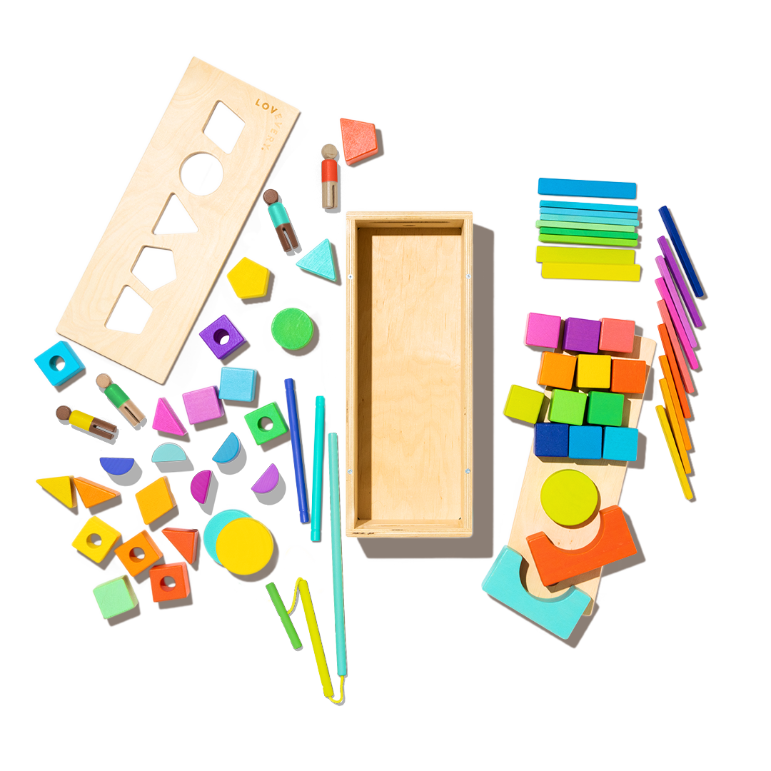 Lovevery The Block Set Montessori inspired wooden building blocks and play pieces