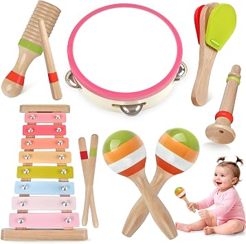 Wooden Montessori inspired musical instrument set for babies and toddlers